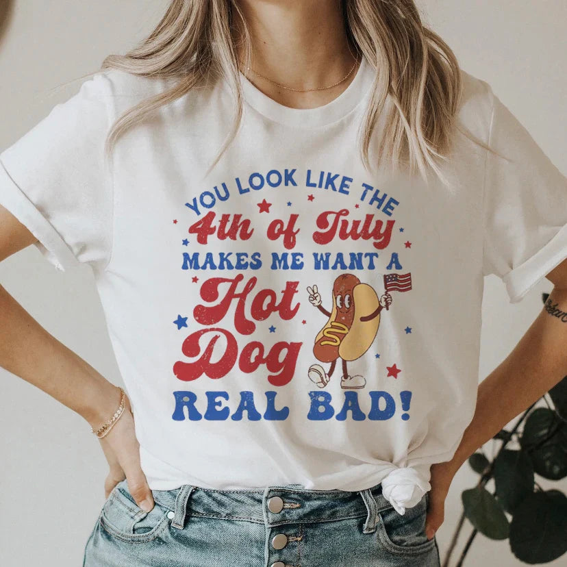 4th Of July Hotdog Printed T-Shirt