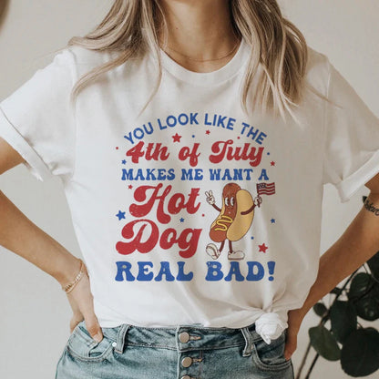 4th Of July Hotdog Printed T-Shirt