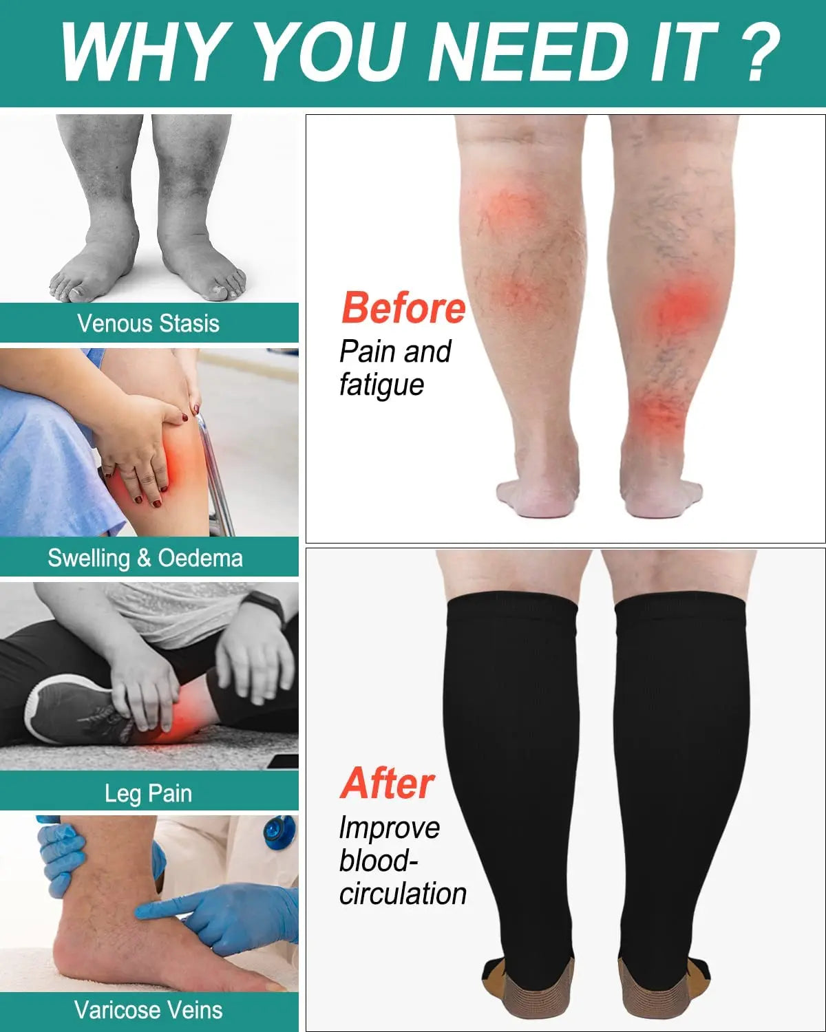 Running Compression Socks Knee High -Plus Size