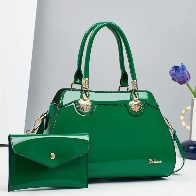 2PC Set Patent Leather Purses Tote Bag
