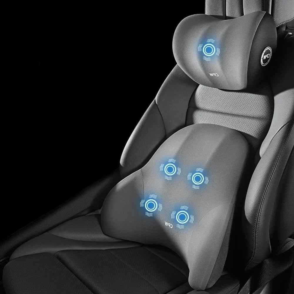 Relax on the go with our Car Massage Neck Pillow & Lumbar Support—vibrating comfort for your car or office to ease neck, back, and waist tension!