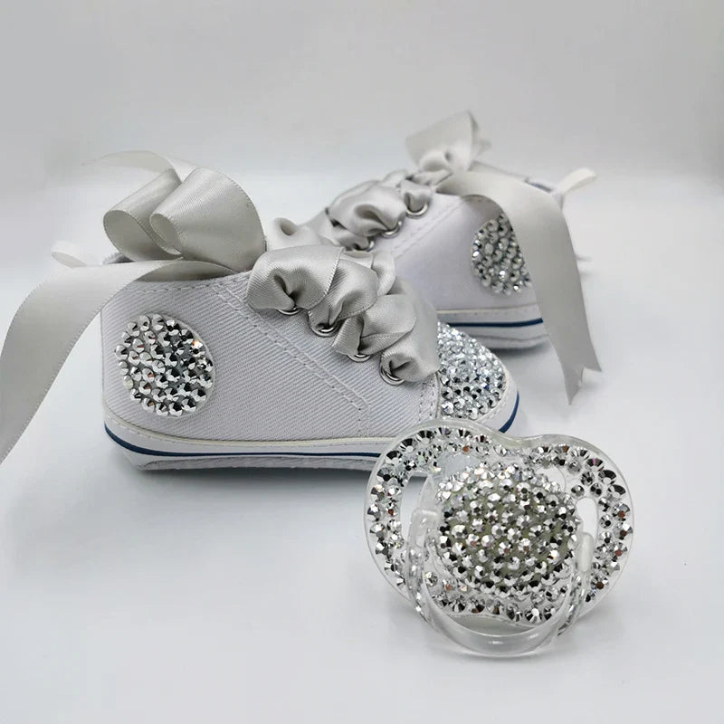 Diamond Baby Shoes Pacifier Set
