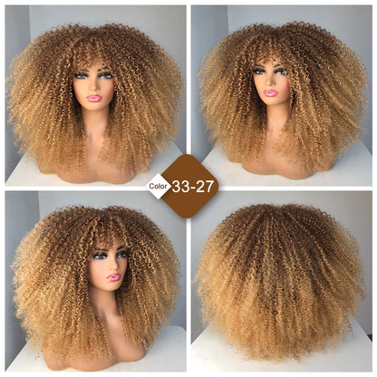 Curly Wig With Bangs Afro  Synthetic Fiber 
