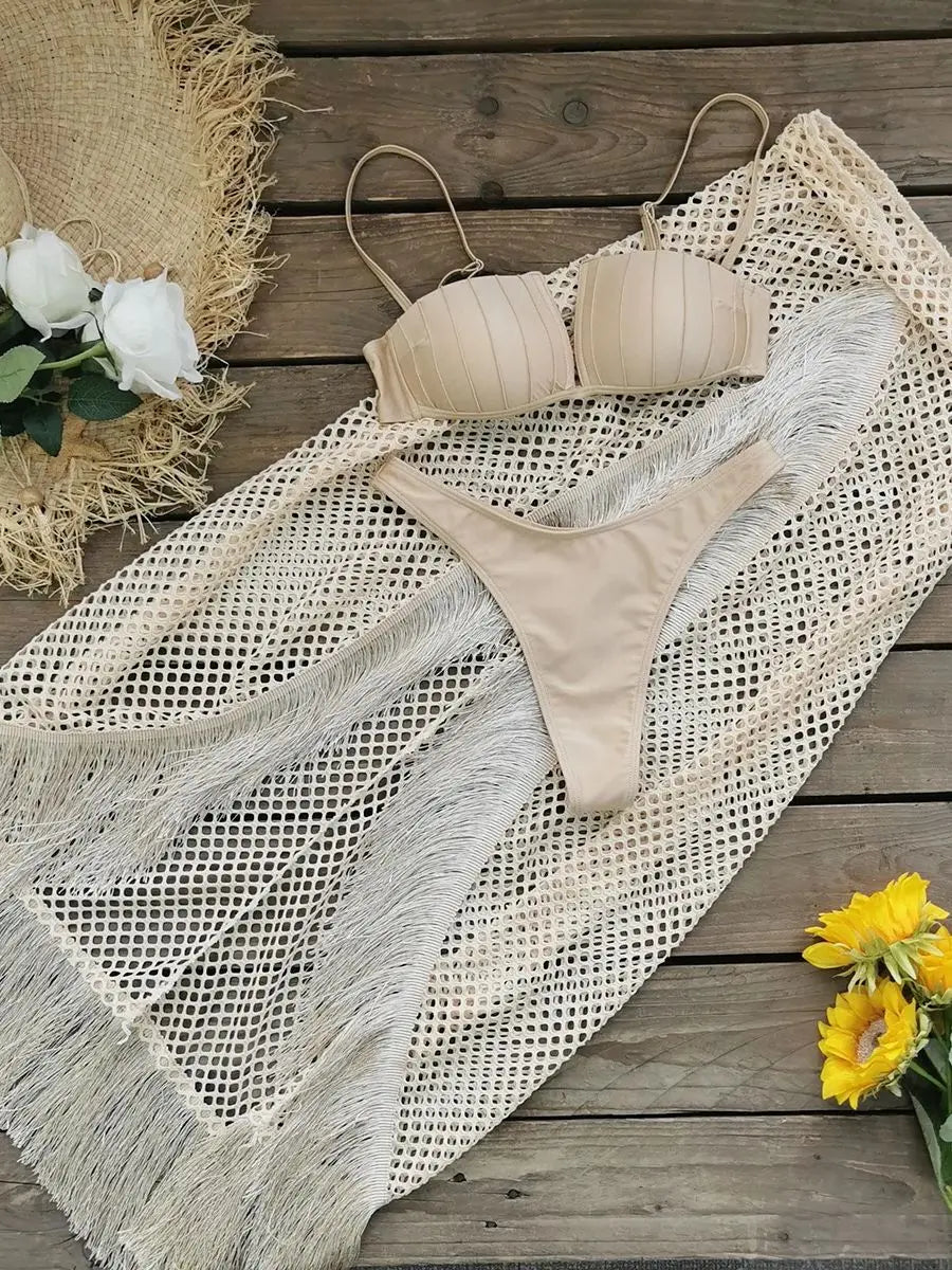 Bikini with fishnet tassel skirt, view 6