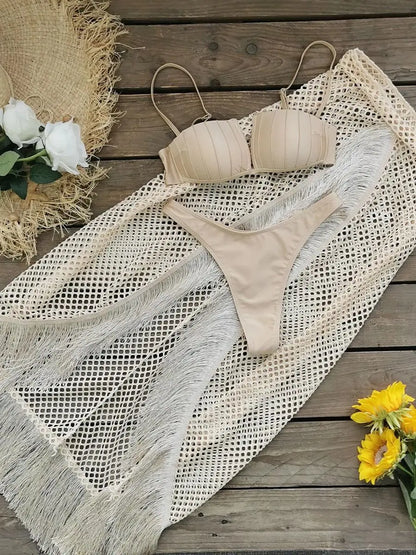 Bikini with fishnet tassel skirt, view 6