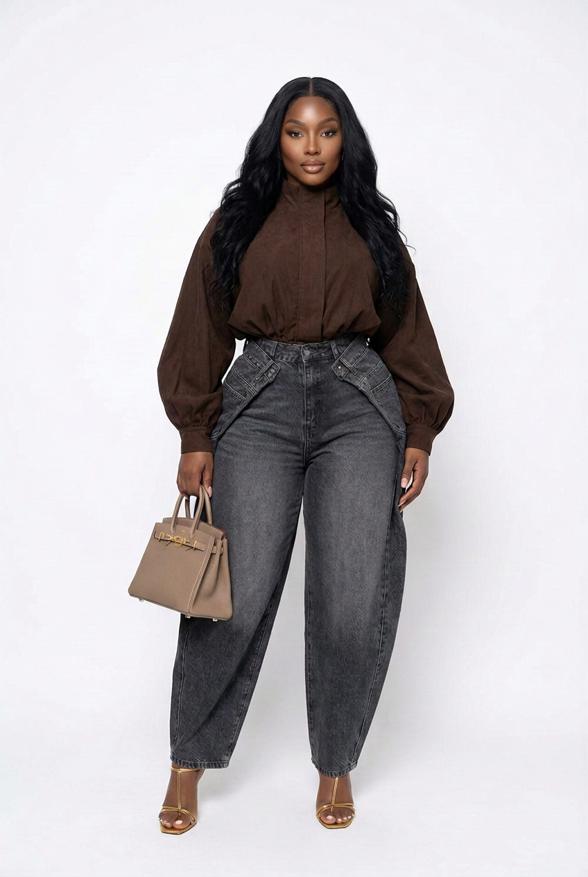 Plus Size Arc Seam Wide-Leg Jeans in Navy, Blue or Black