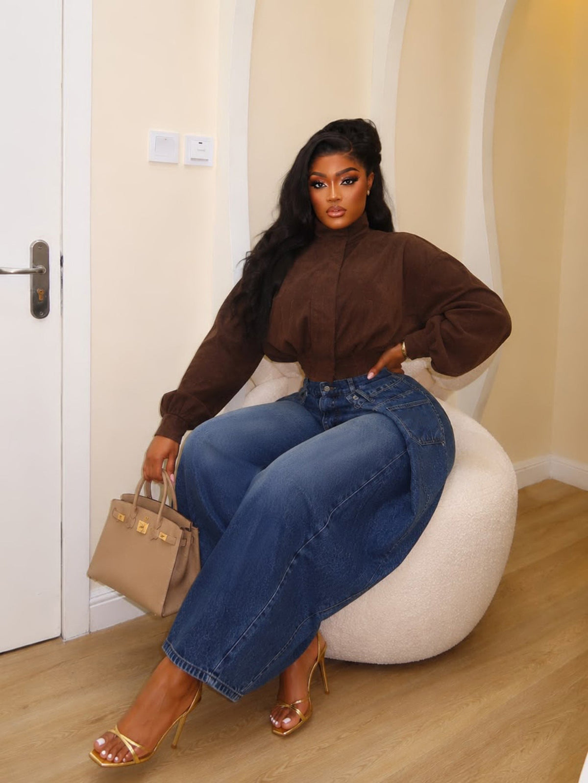Arc seam wide-leg jeans, view 6