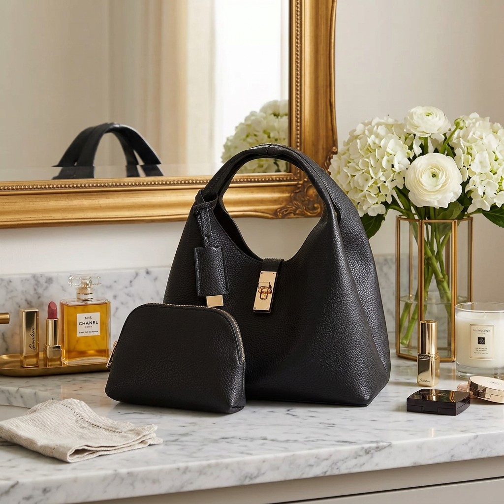 Medium PU leather crossbody bag with turn-lock closure