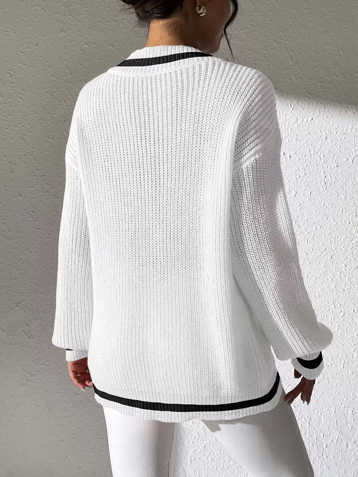Pearl-trim V-neck sweater, view 12