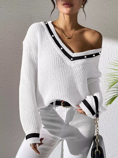 Pearl-trim V-neck sweater, view 15
