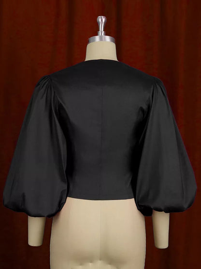 Double-breasted puff sleeve blouse, view 16