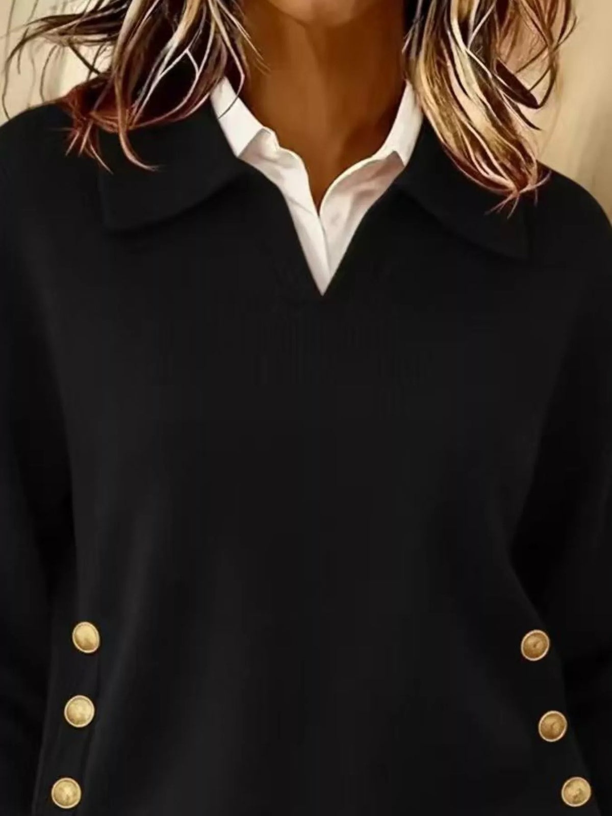 Plus Size Decorative Button Dropped Shoulder Sweater