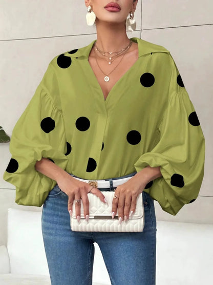 Polka Dot Balloon Sleeve Blouse
