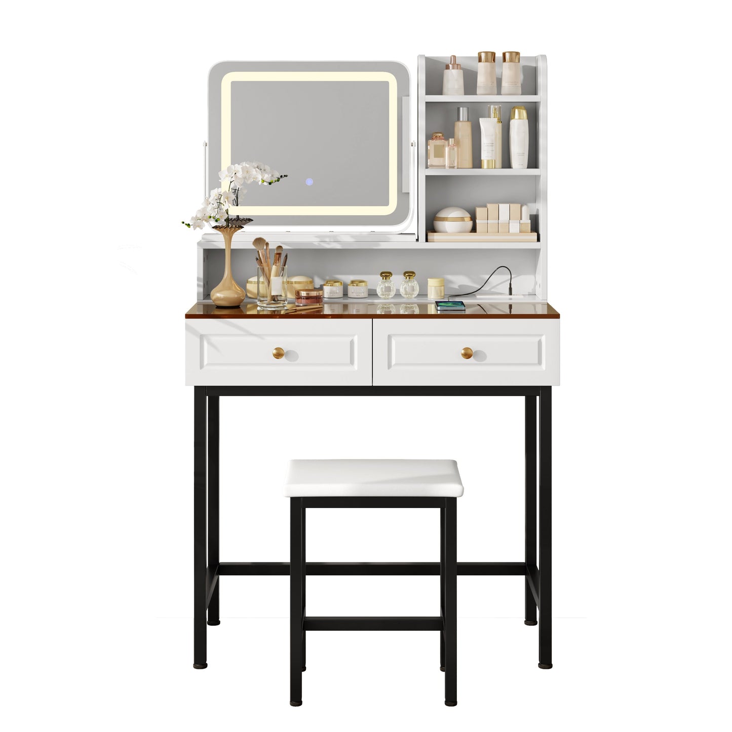 Makeup Vanity with LED Lighted Mirror