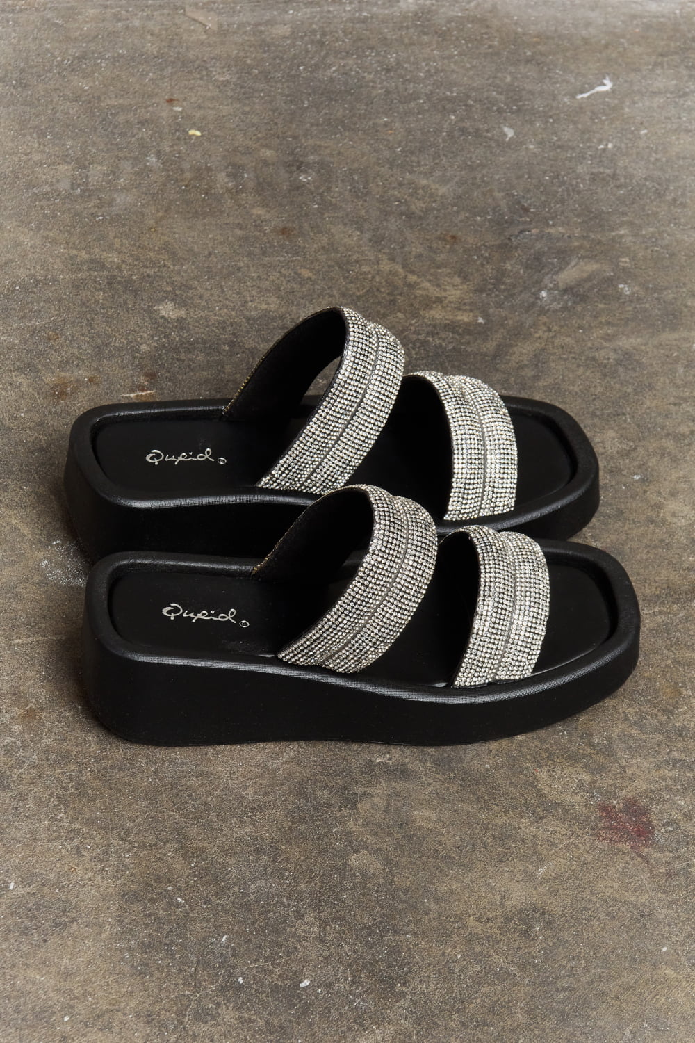 Black rhinestone wedge mules, view 6