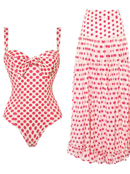 Printed One-Piece Swimwear and Skirt Set