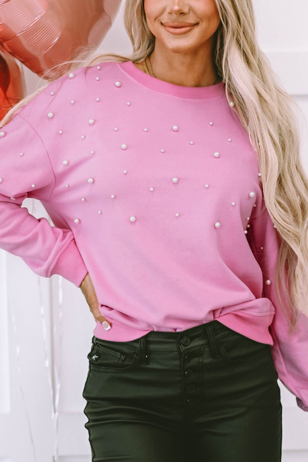 Pearl Detail Ribbed Sweatshirt