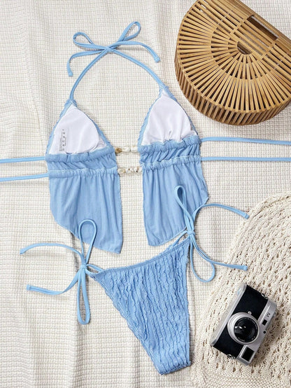 Textured halter two-piece swimsuit, view 2