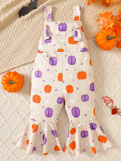 Children's Halloween Pumpkin Print Bell-Bottom Jumpsuit