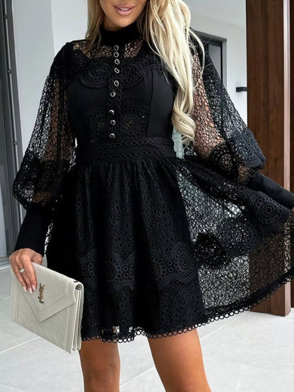 Lace Lantern Sleeve Mini Dress