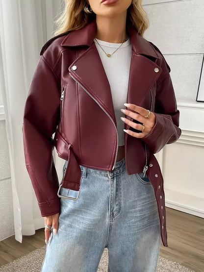 Faux leather belted jacket, view 6