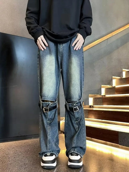Men's Full Size Distressed Wide Leg Jeans