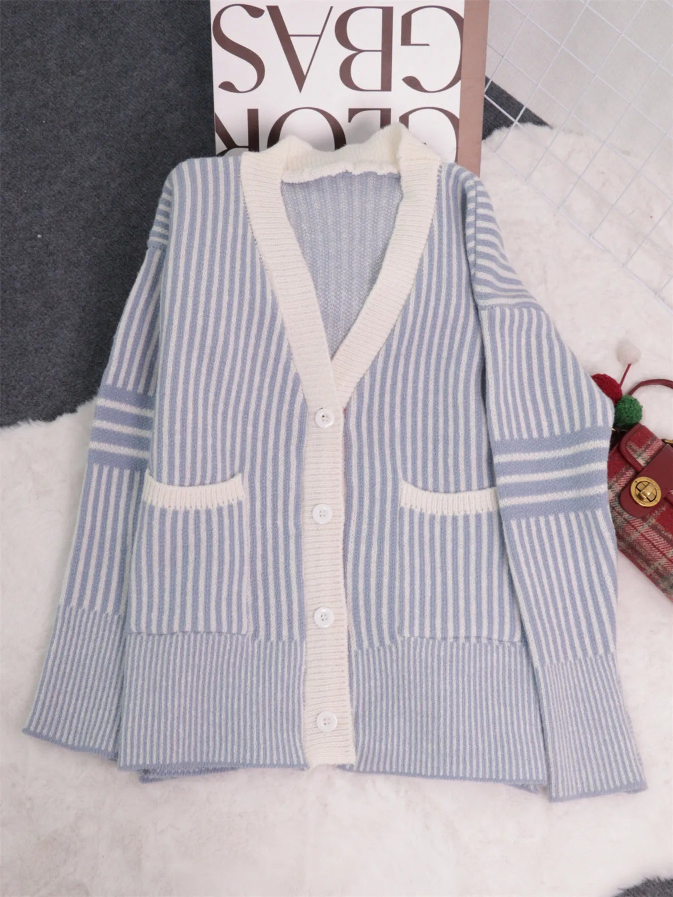 Striped Cardigan with Contrast Trim