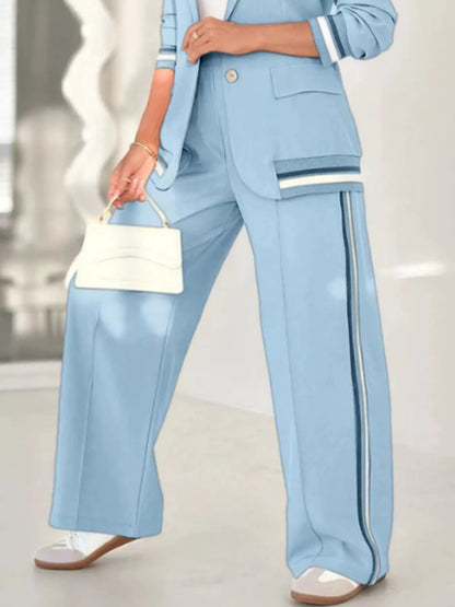 Plus Size Button Down Jacket and Pants Set