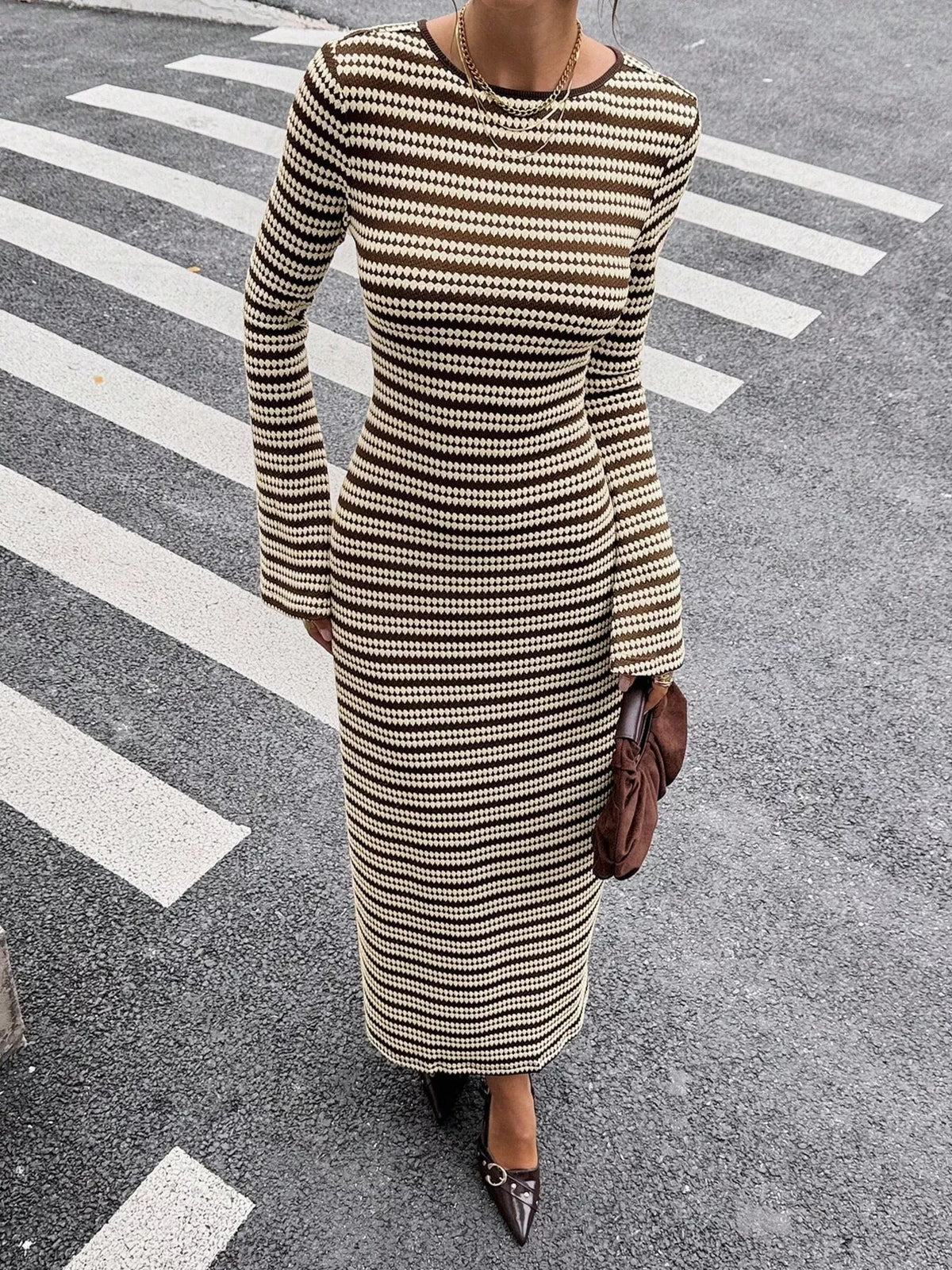 Striped Flared Sleeves Sweater Dress