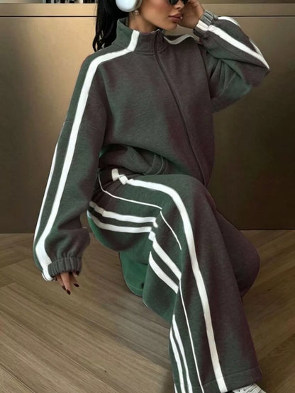Side Stripes Zip Up Top and Pants Set