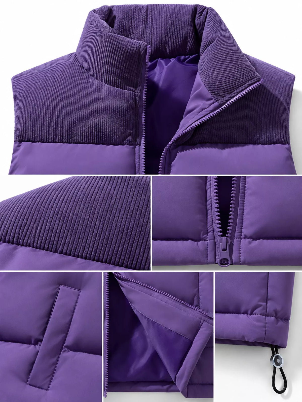 Men's corduroy patchwork puffer vest, view 15