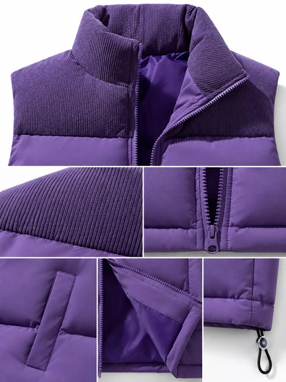 Men's corduroy patchwork puffer vest, view 15