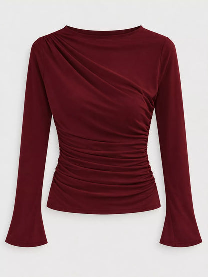 Plus Size Ruched Long Sleeve Slim-Fit Tee, 7 Colors