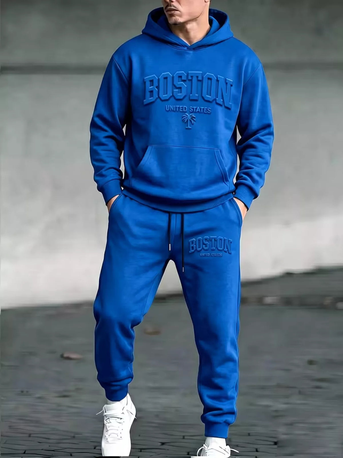 Men's Plus Size Kangaroo Pocket Hoodie & Pants Set