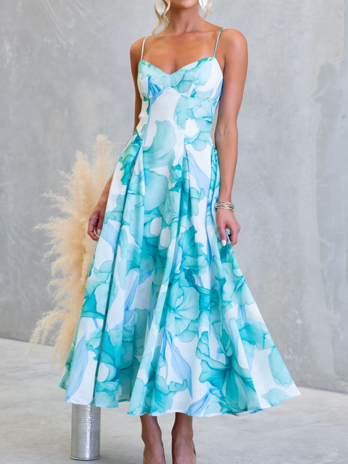 Floral Print Spaghetti Strap Midi Dress