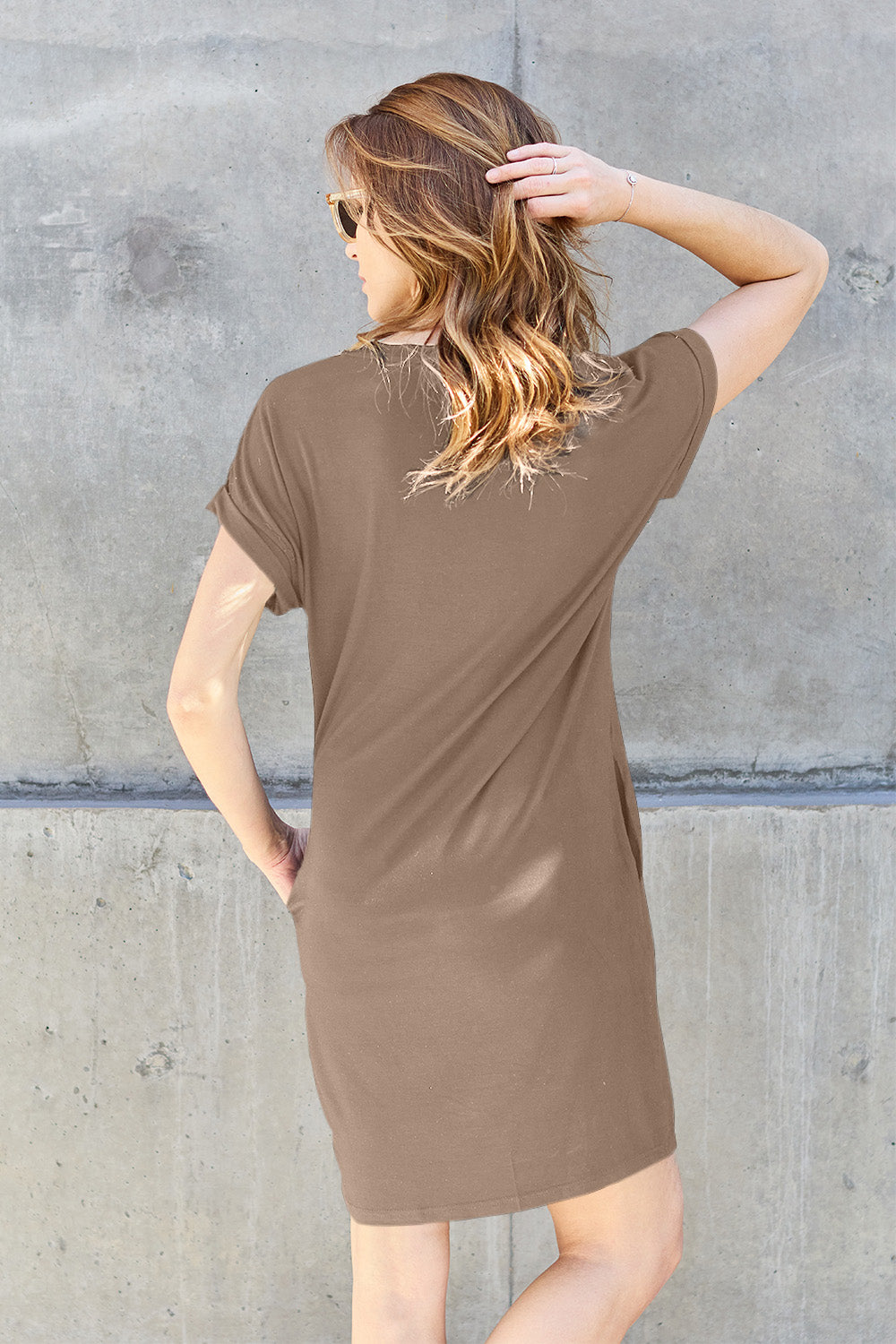 Basic Bae Full Size Round Neck Short Sleeve Dress with Pockets - MONLANE