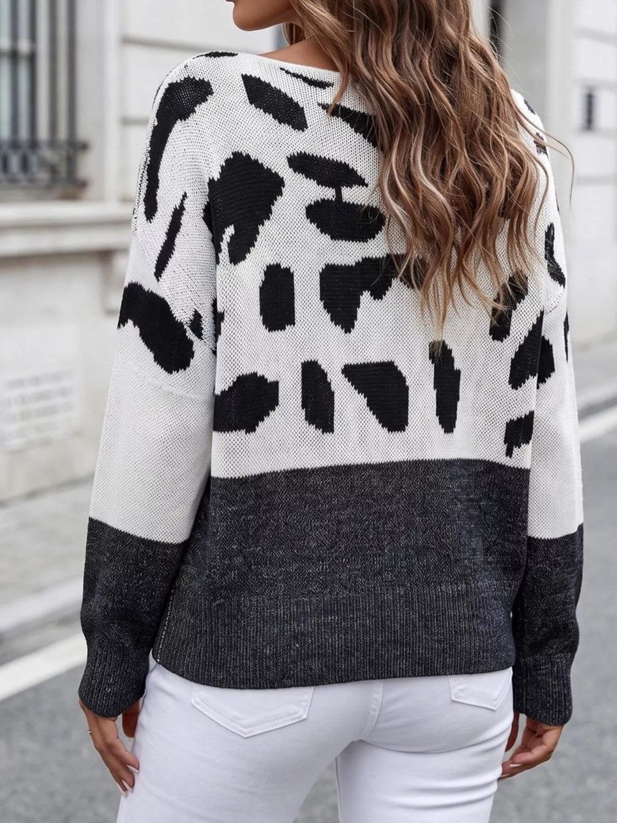 Full Size Leopard One Shoulder Sweater Plus Size