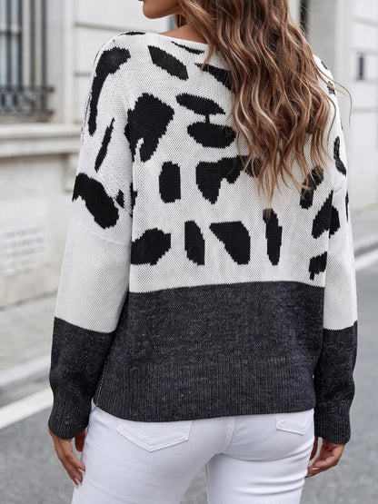 Full Size Leopard One Shoulder Sweater Plus Size
