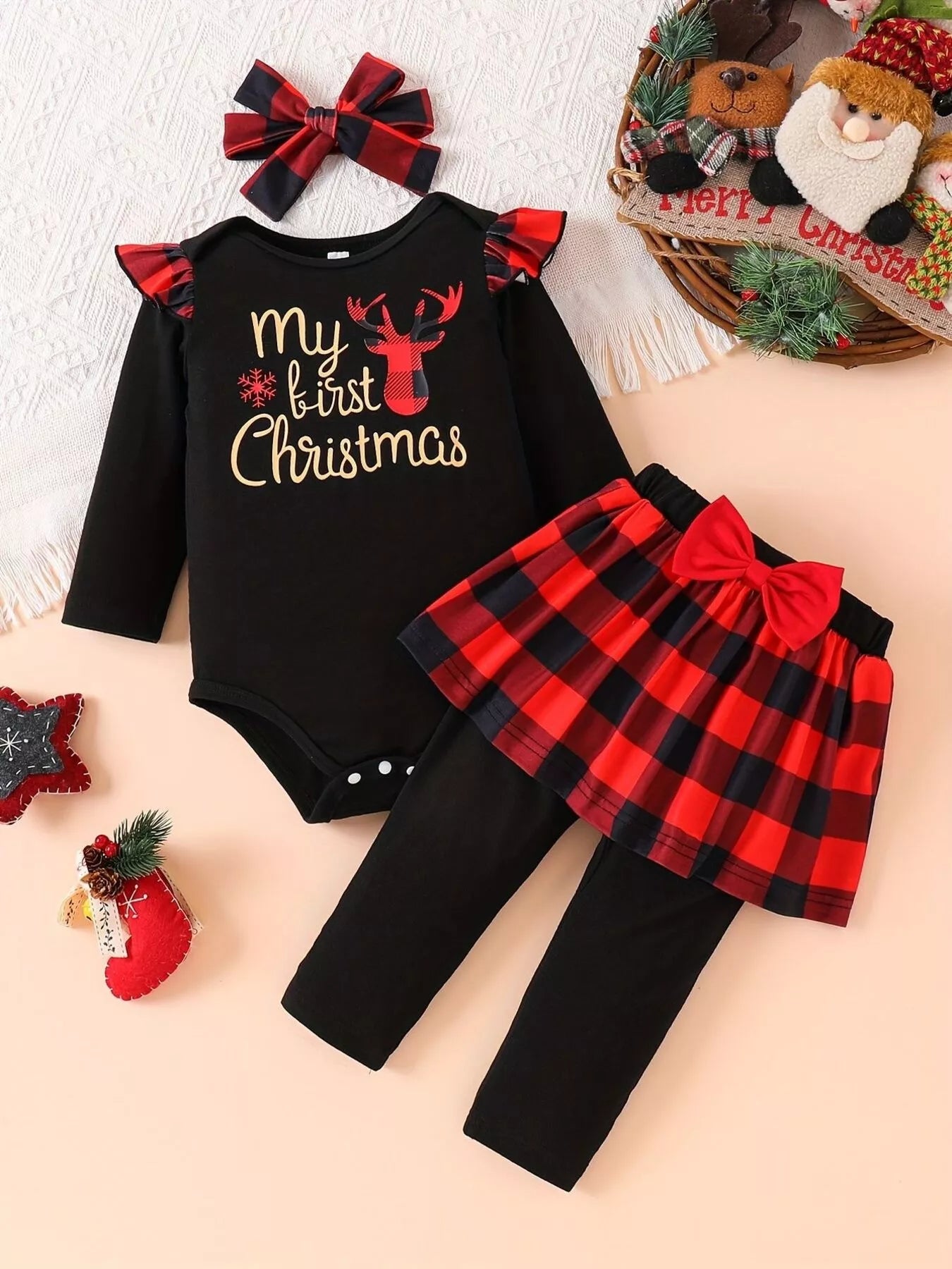Children's Christmas Bodysuit Set with Headband