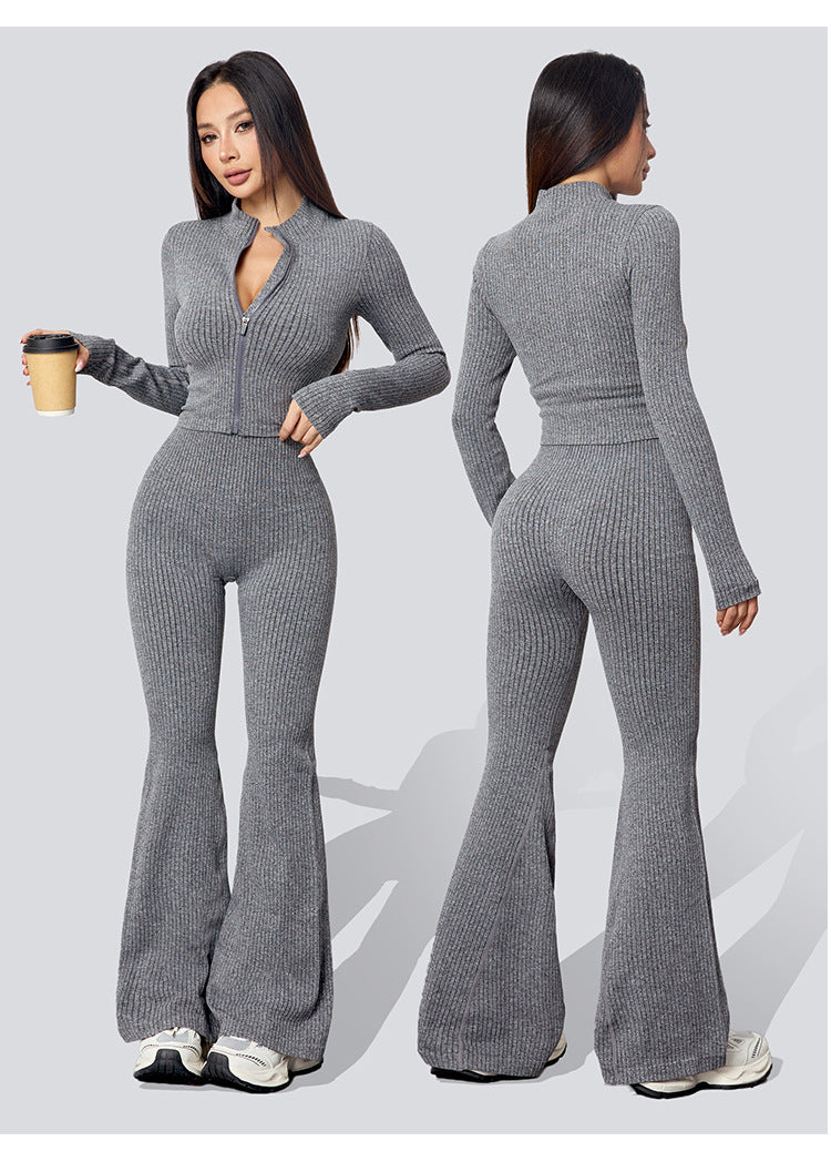 External threaded zipper yoga suit set