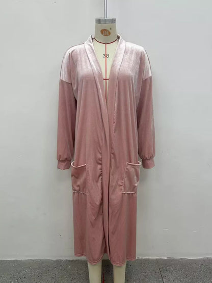 Plus size velvet longline cardigan, view 2