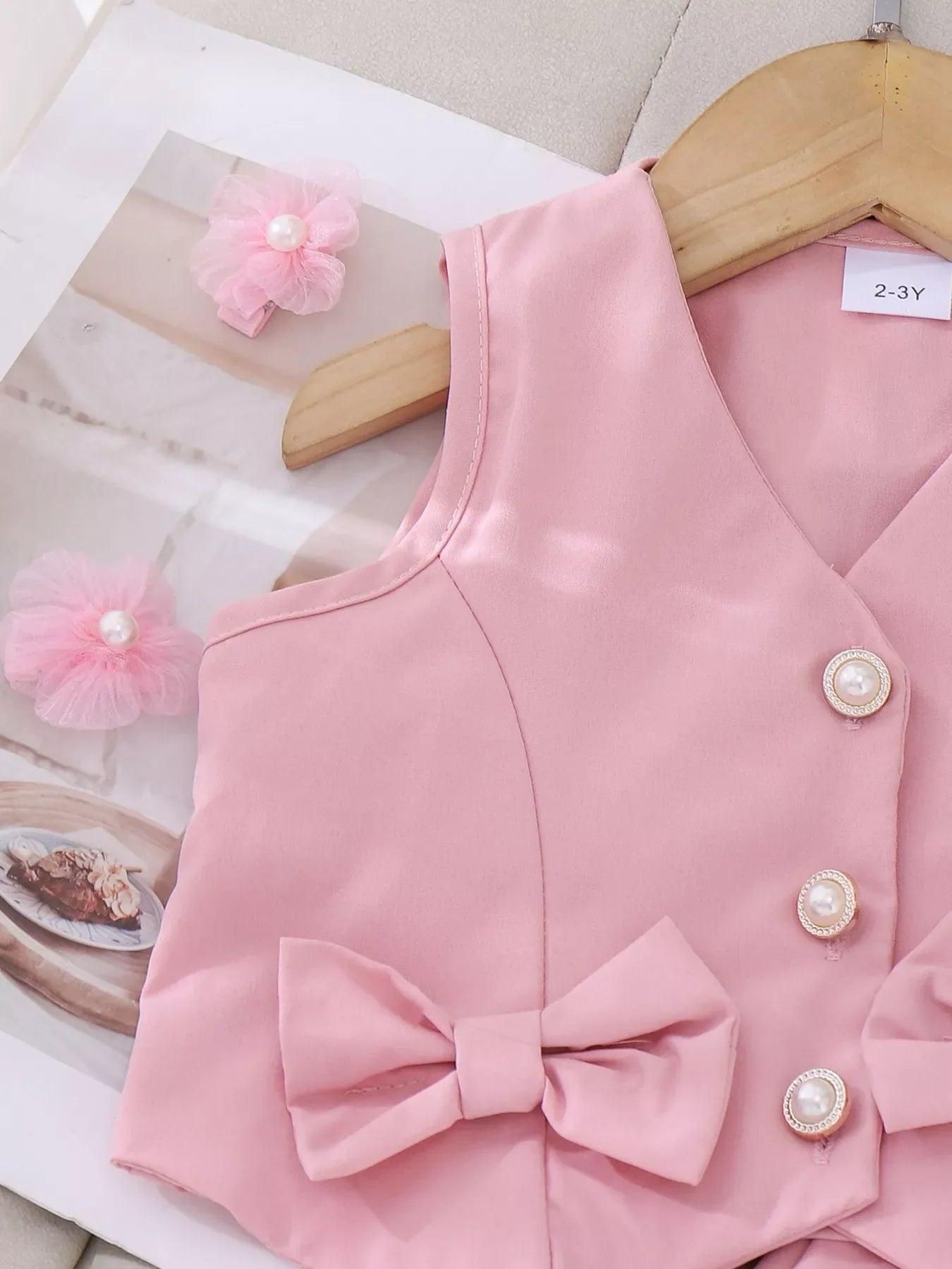 Children's Bow Button Up Vest and Skirt Set