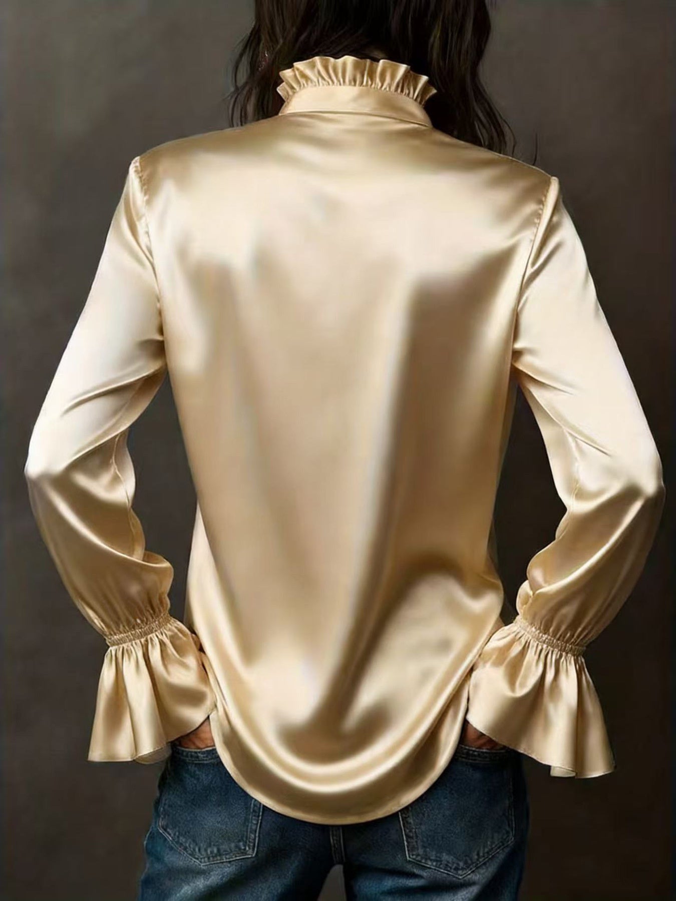 Button Up Flounce Sleeve Shirt
