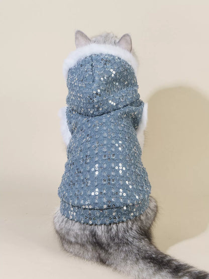 Sequin Pet Coat with Fur Trim