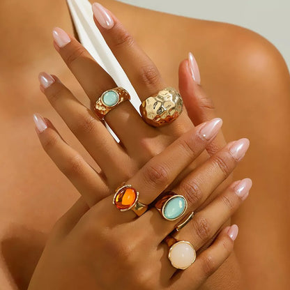 Bohemian gemstone ring set, view 3
