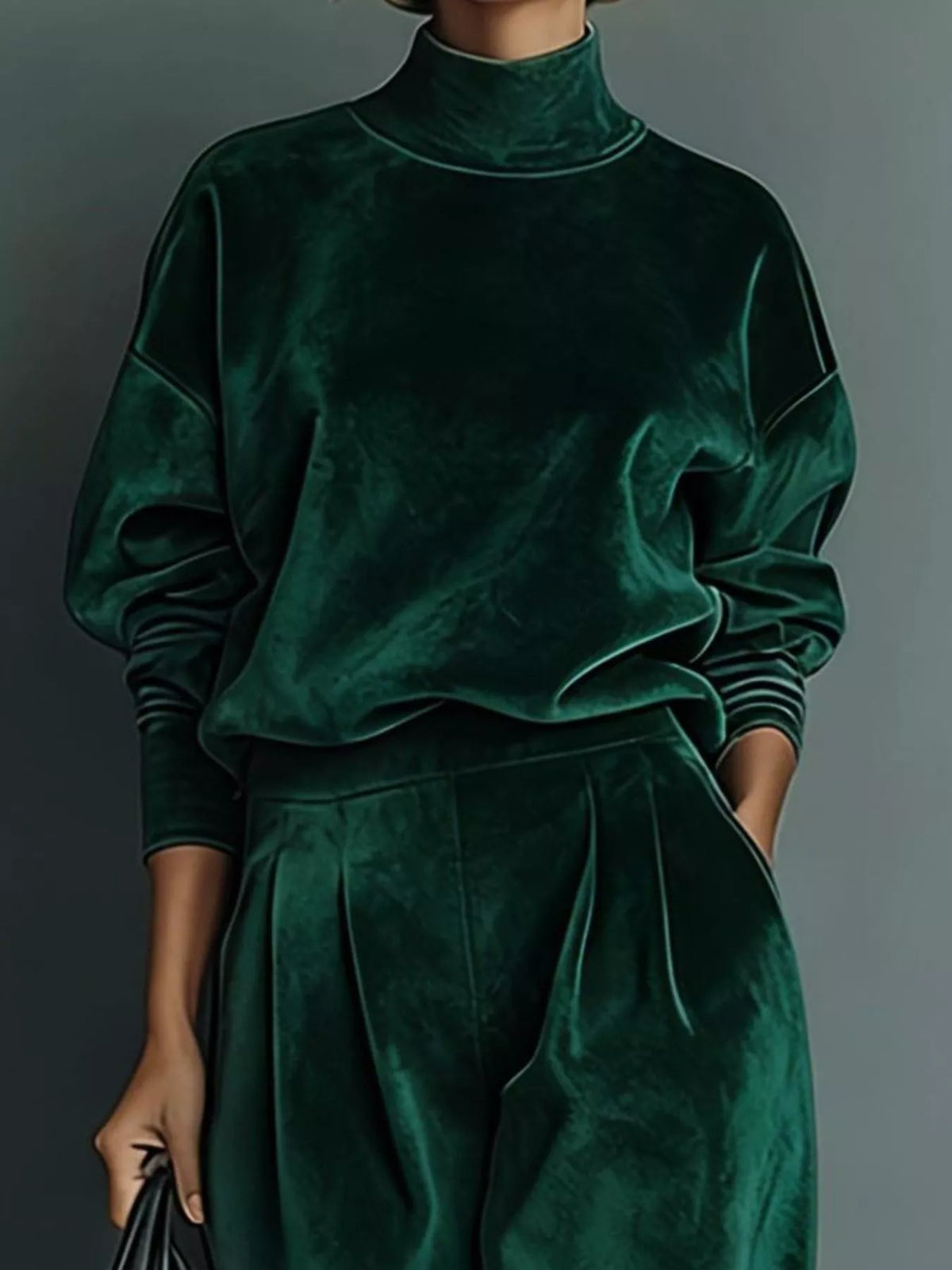 Plus size velvet mock neck set, view 5