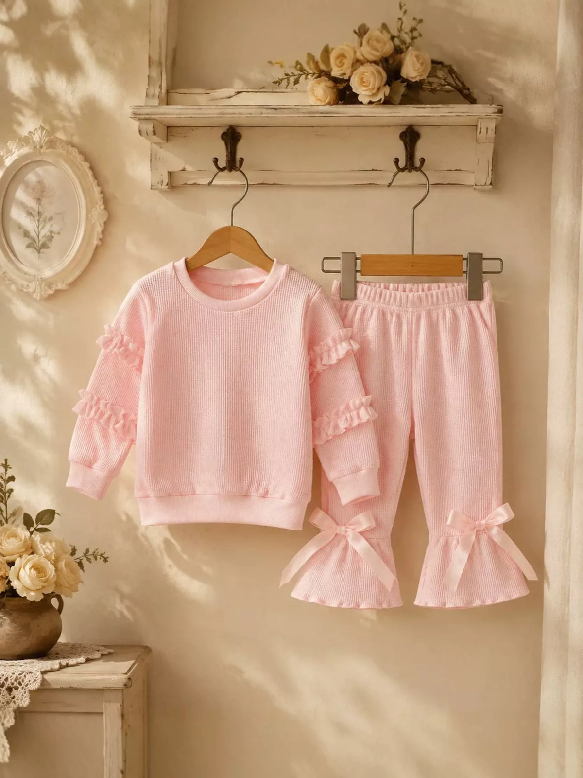 Ruffle top and flare pant set, view 6