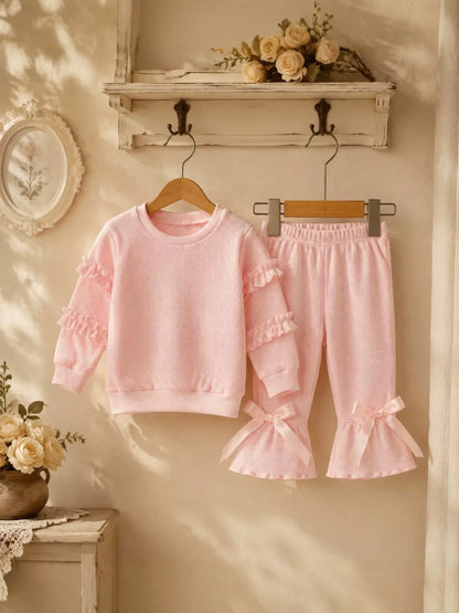 Ruffle top and flare pant set, view 6