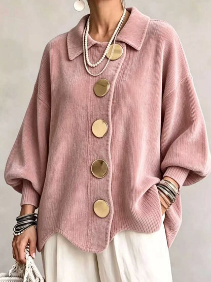 Ribbed knit gold-button cardigan, view 31