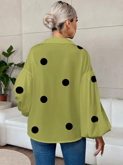 Polka Dot Balloon Sleeve Blouse